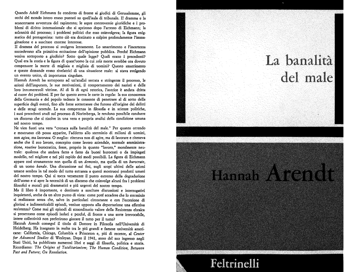 Riassunto libro La banalità del male, Appunti di Storia