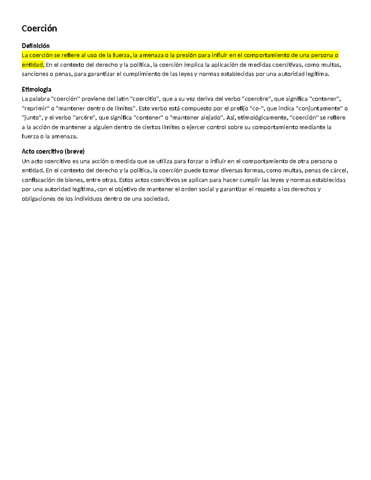 Coerción y acto coercitivo - Coerción Definición La coerción se refiere ...