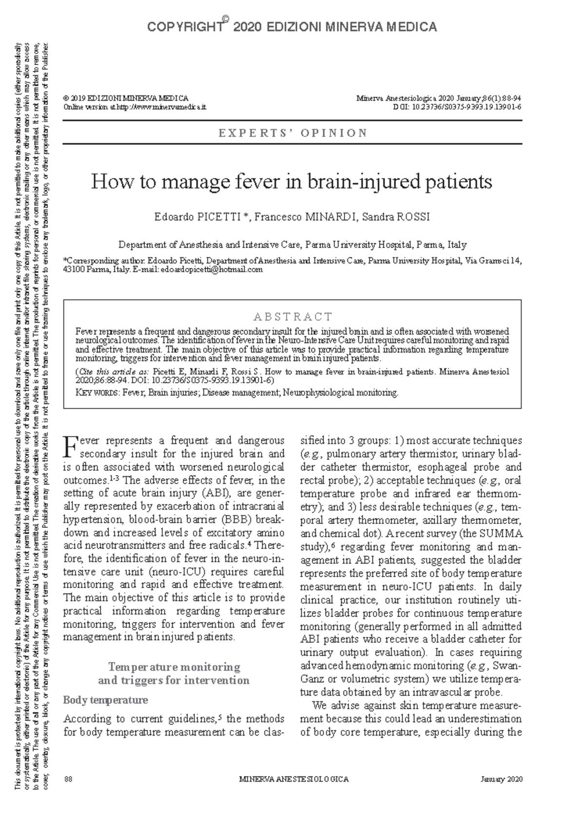 How To Manage Fever In Brain-injured Patients - 88 Minerva ...