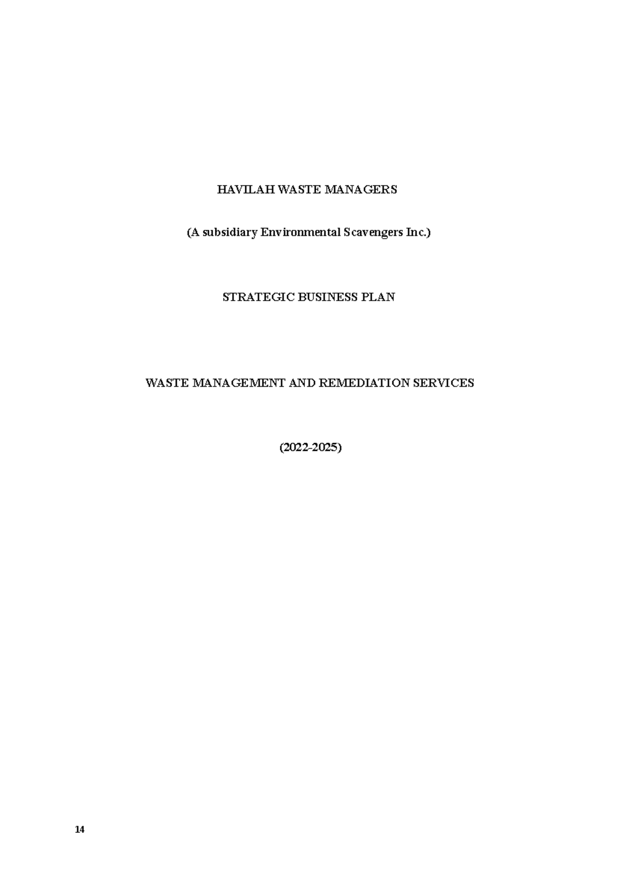 Assignment - Havilah Waste Managers 1 - HAVILAH WASTE MANAGERS (A ...