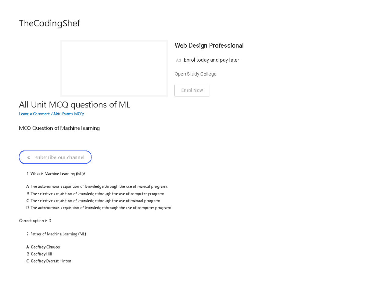 All Unit MCQ questions of ML – The Coding Shef - All Unit MCQ questions ...