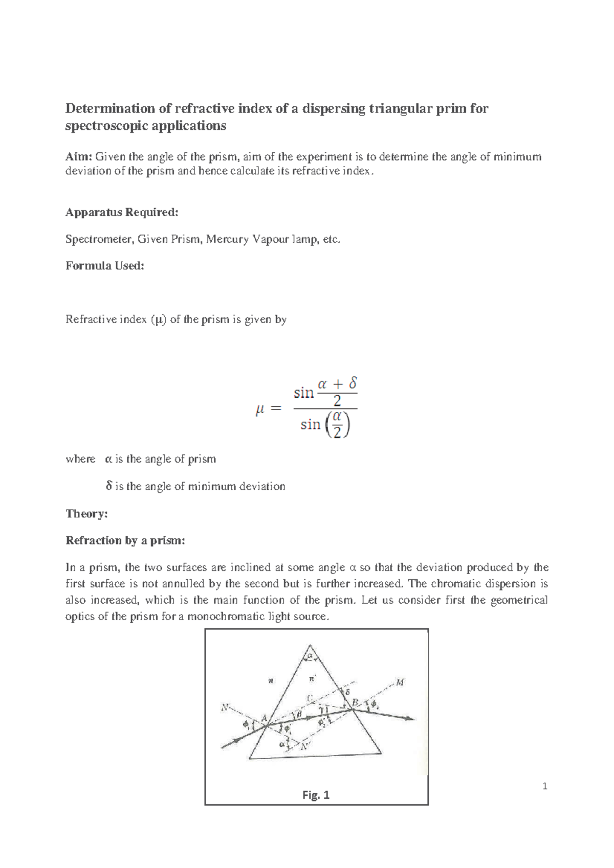 Manual - Refractive index of prism - Determination of refractive index ...