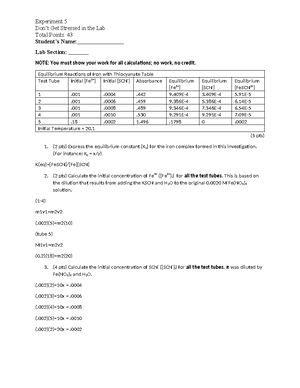 Chem experiement 5 - lab - Partner(s): None Chem 253—TA: TA Name Date ...