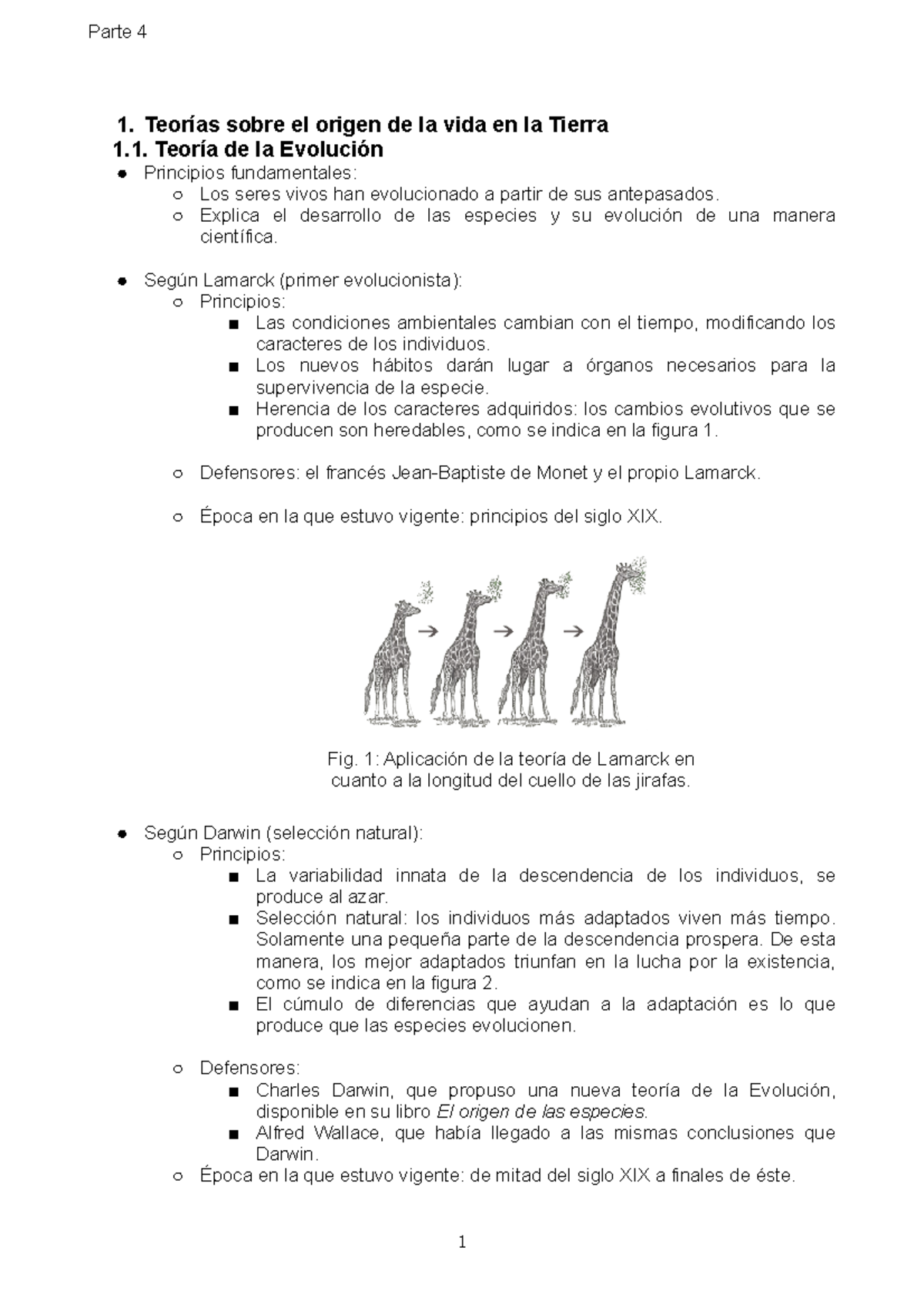 T2.Apuntes - Teorías evolutivaas - 1. Teorías sobre el origen de la vida en  la Tierra 1. Teoría de - Studocu