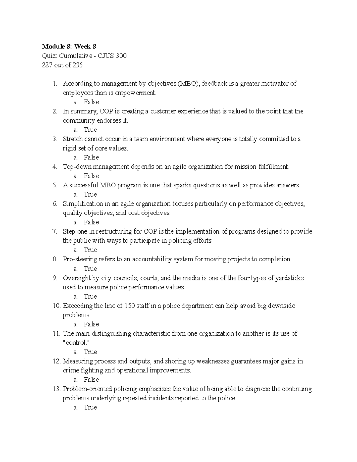 Quiz Cumulative - CJUS 300 - Module 8: Week 8 Quiz: Cumulative - CJUS ...