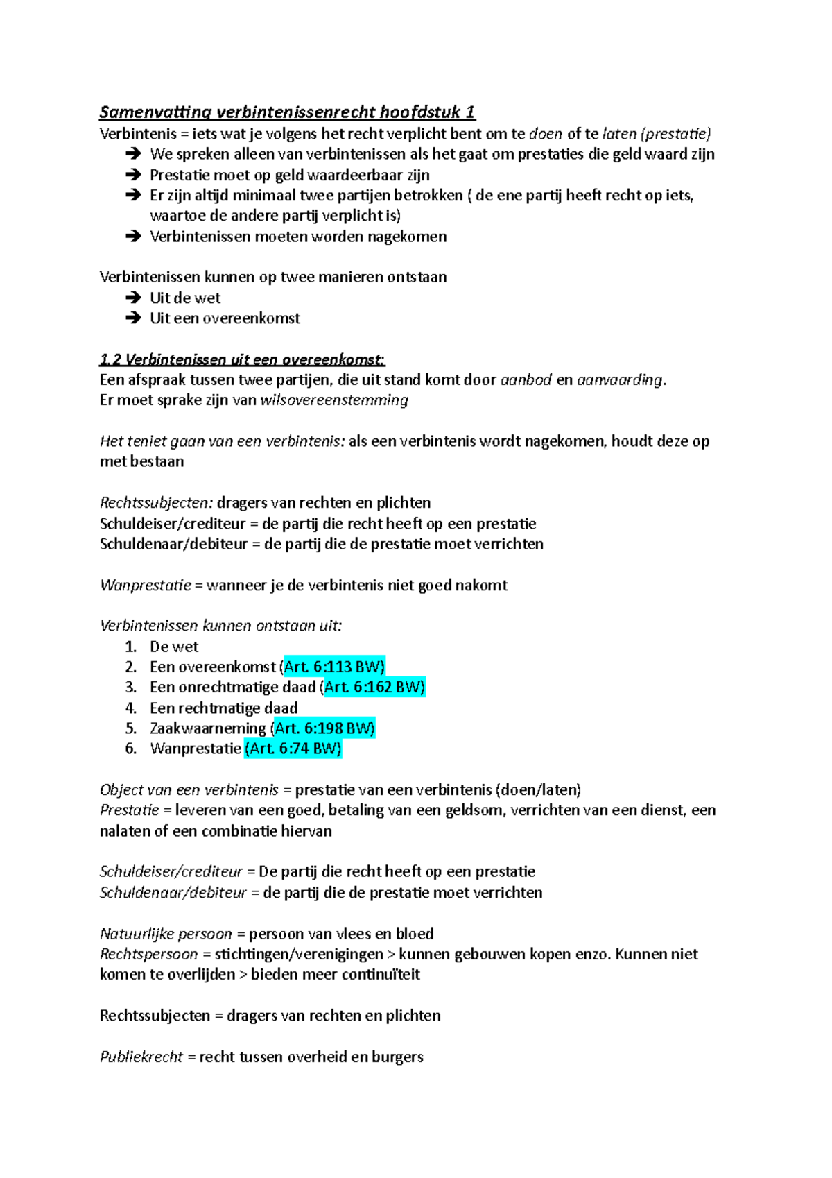 Samenvatting Termen Hoofdstuk 1 - Samenvatting Verbintenissenrecht ...