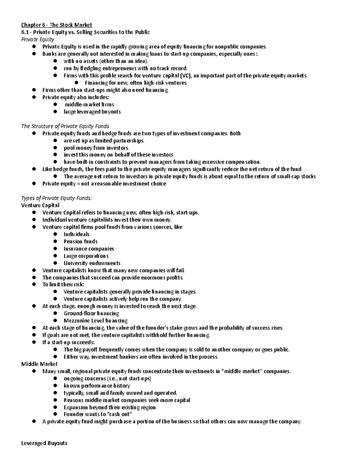 FIN501 - Chapter #6 - NOTES - Chapter 6 The Stock Market 6 Private ...