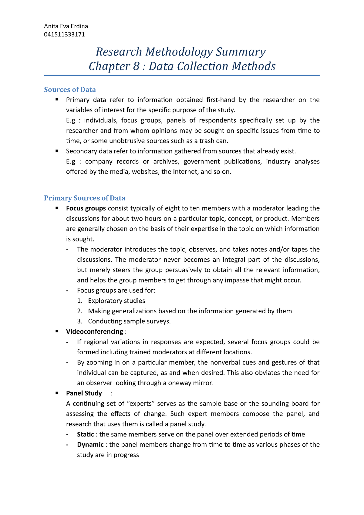 Summary Ch 8 - Research Methods For Business - Anita Eva Erdina ...