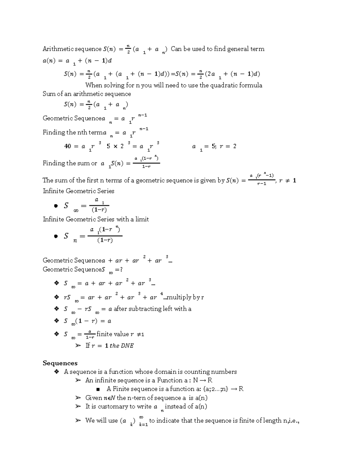 Lecture 10 Notes - F2020 QMS 110 - Arithmetic sequence𝑆(𝑛) = 𝑛 2 (𝑎 1 ...