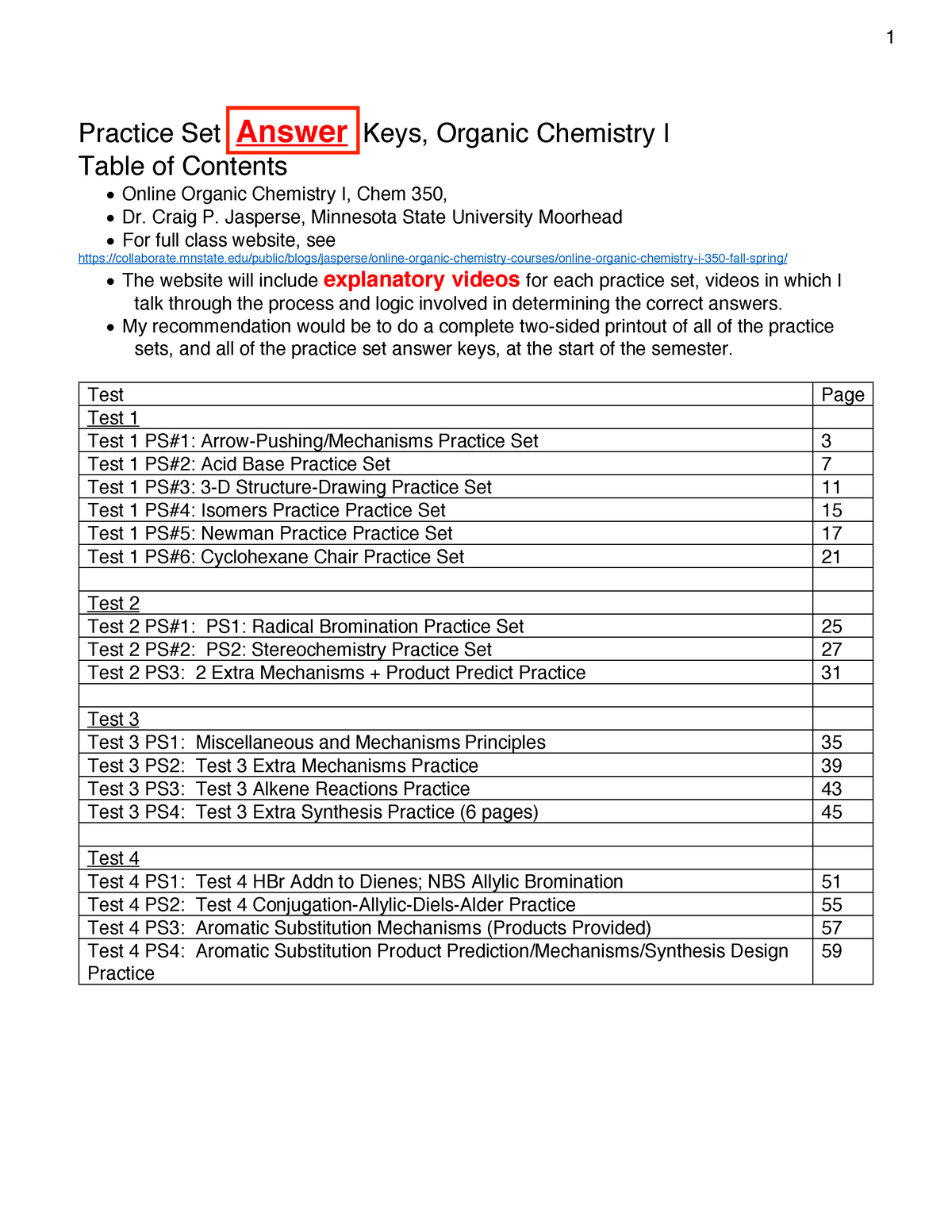 Practice Sets Answers All Organic Chemistry 1 - Practice Set Answer ...