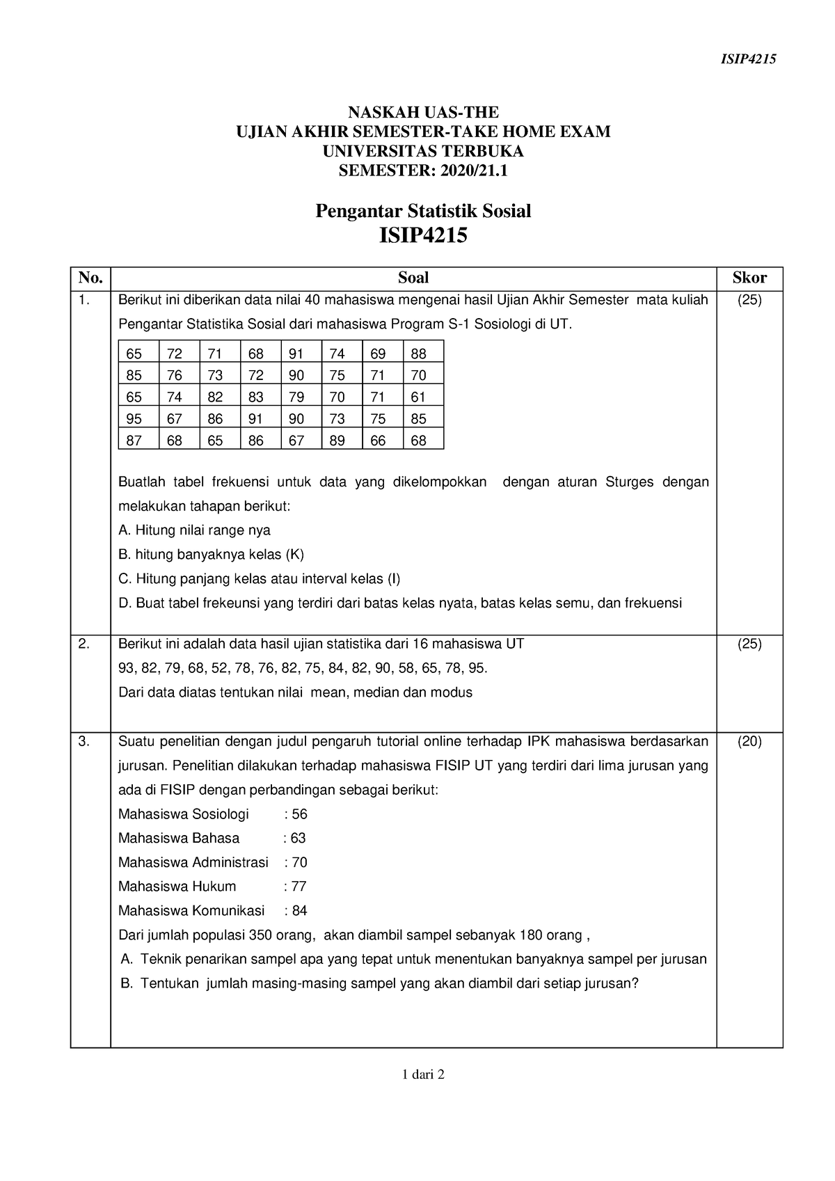 Naskah ISIP4215 The 1 - Contoh - ISIP 1 Dari 2 NASKAH UAS-THE UJIAN ...