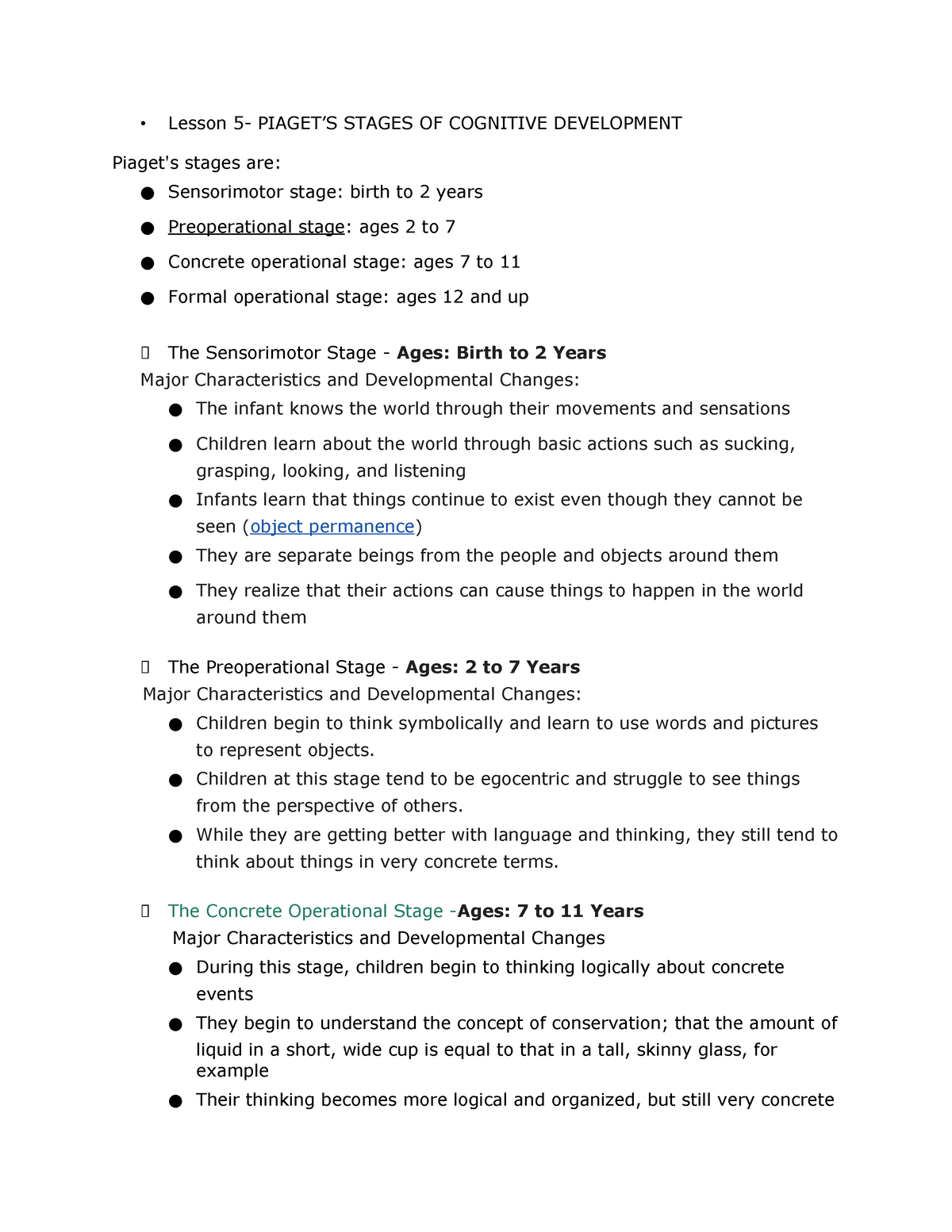 Lesson 5 Piagets Theory of Cognitive Development Lesson 5