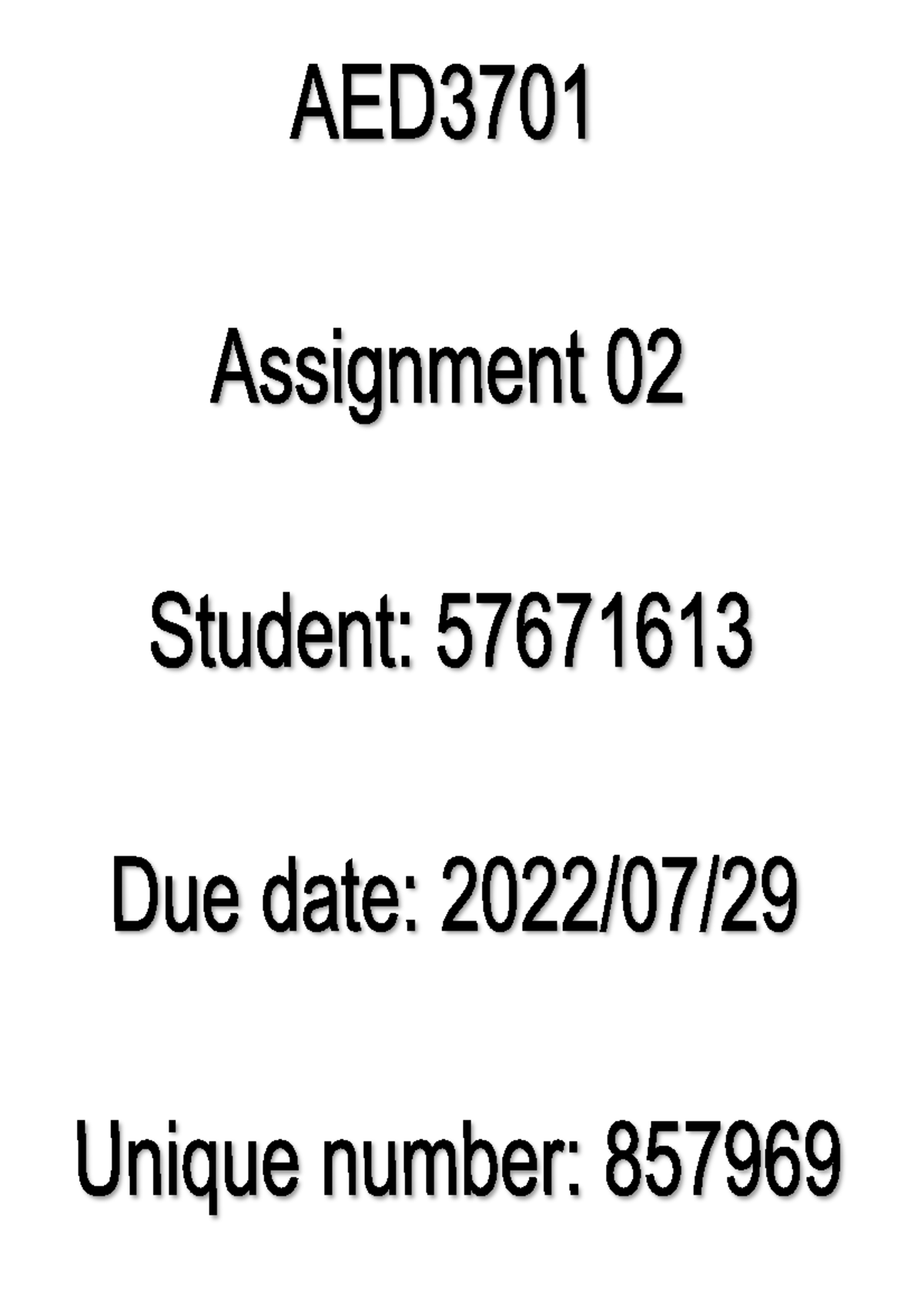 AED3701 Assignment 02 Mandatory Assignment - Question 1: 1.1: Baseline ...