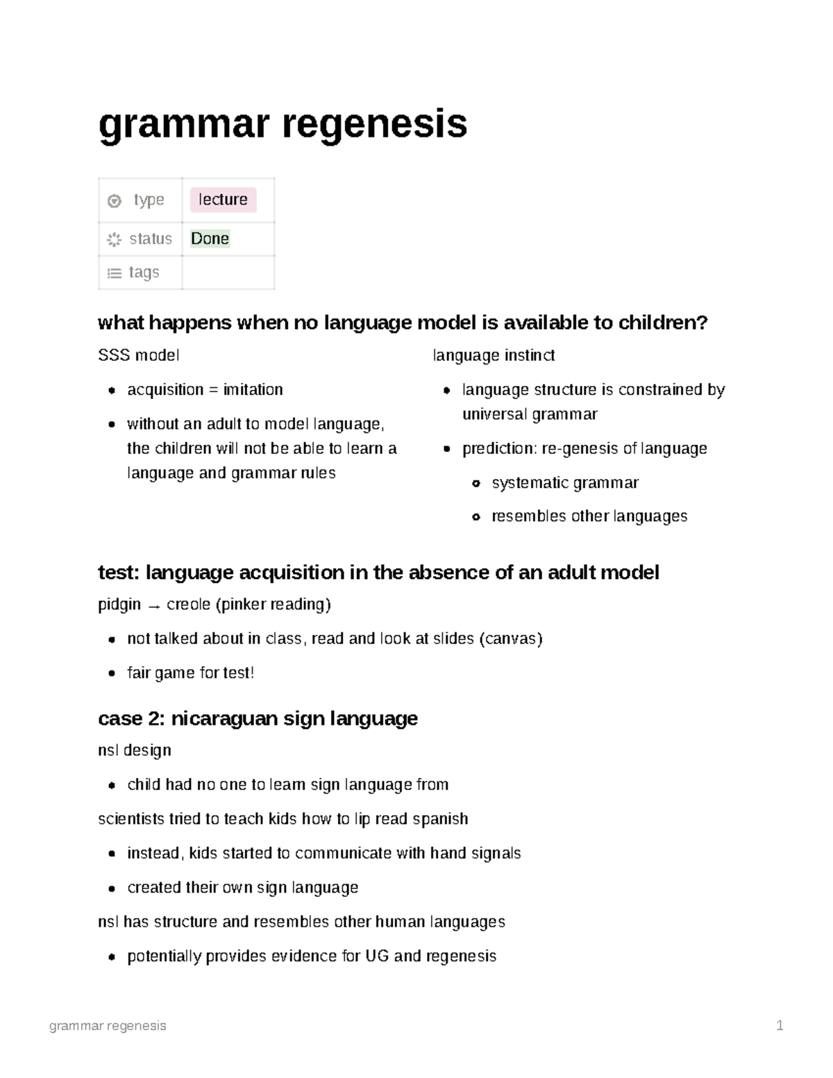 Grammar regenesis - Iris Berent PSYC 3464 notes. content includes SSS ...