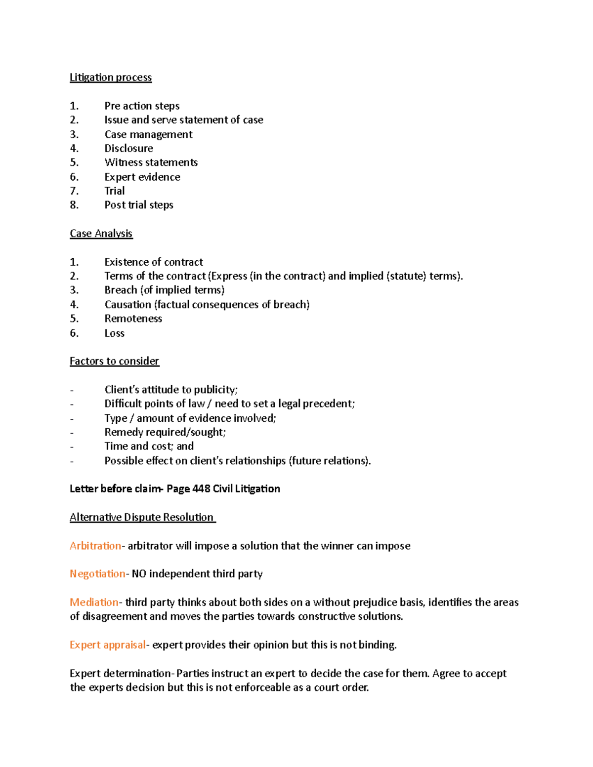 DR 1 summary - Litigation process Pre action steps Issue and serve ...