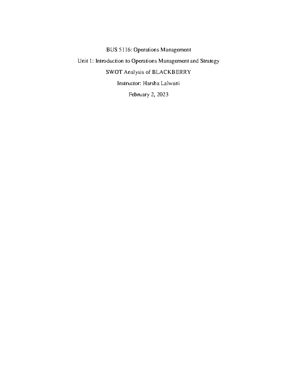 BUS 5116 Written Assignment 1 - BUS 5116: Operations Management Unit 1 ...