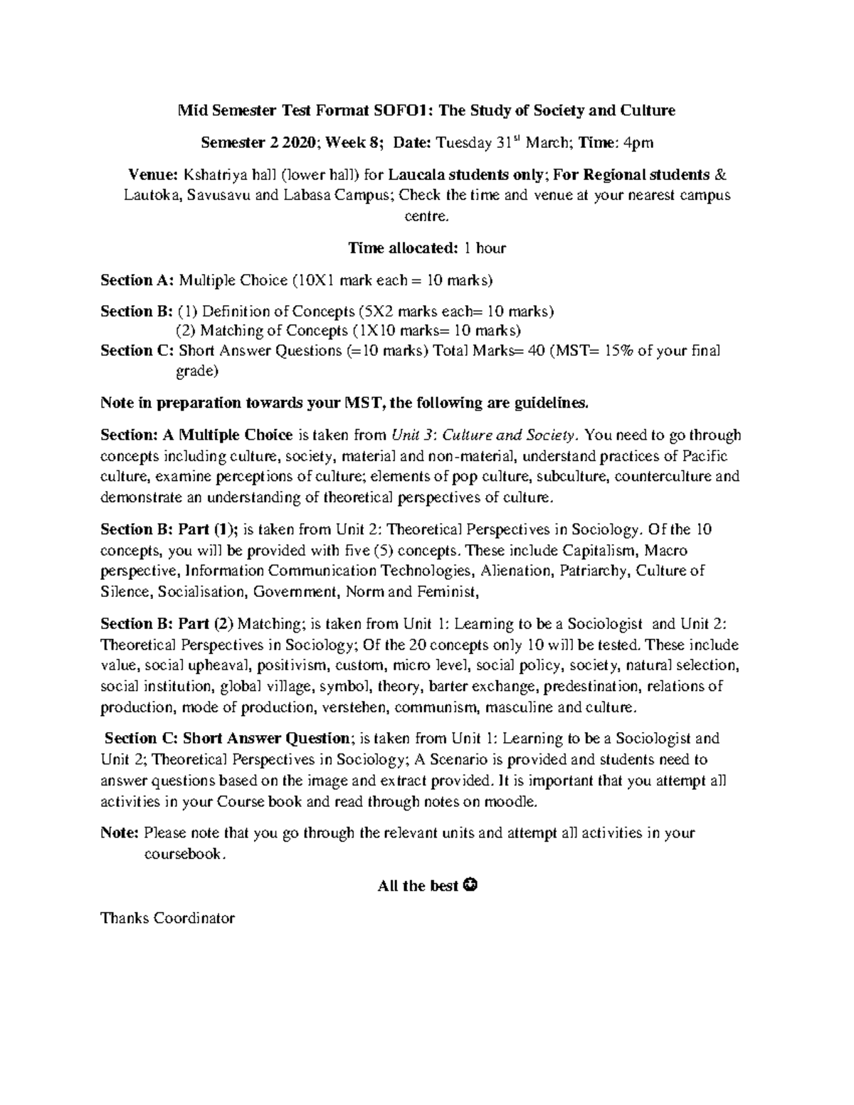 Mid semester test format time allocated 1 hour section a multiple