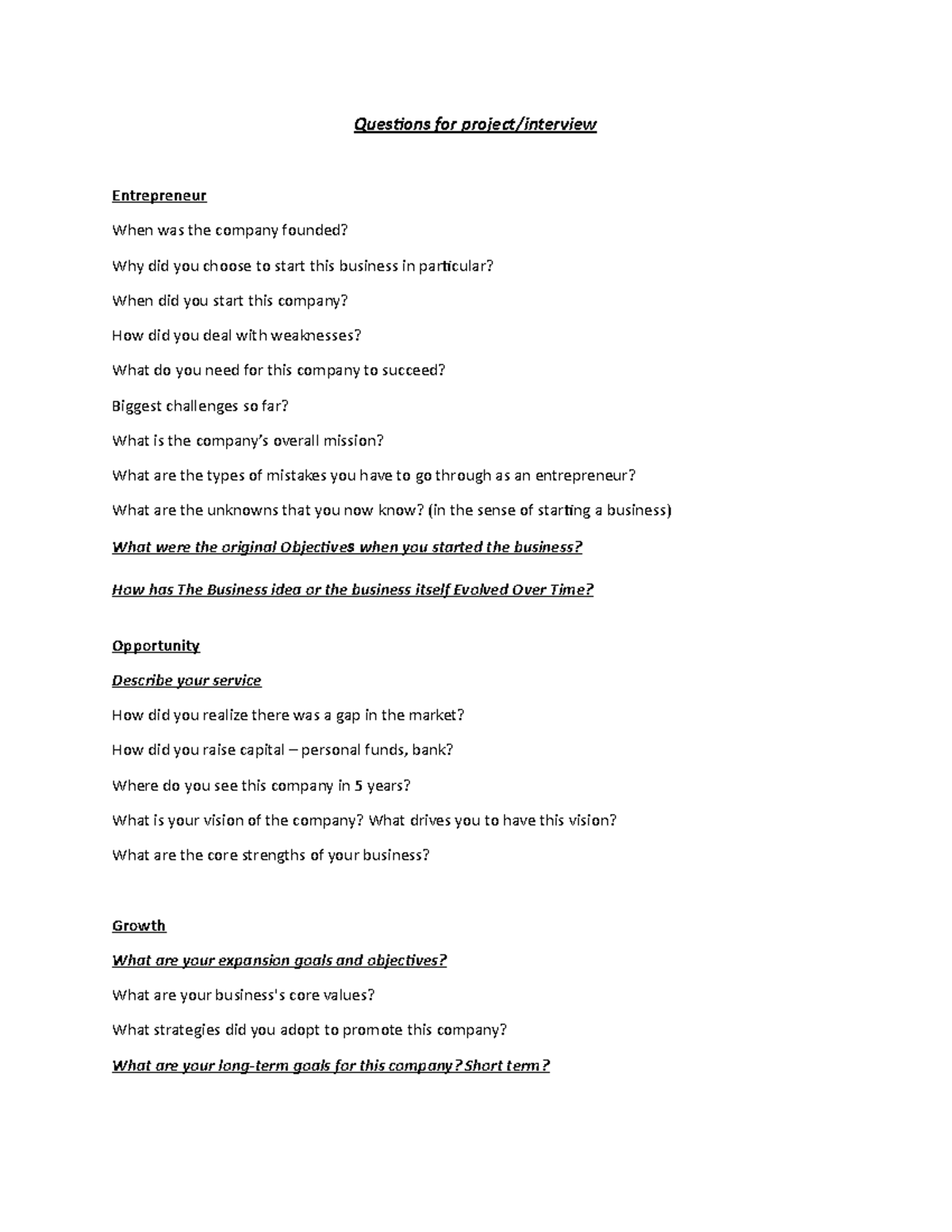 Interview Questions - This is the document used to create our first ...