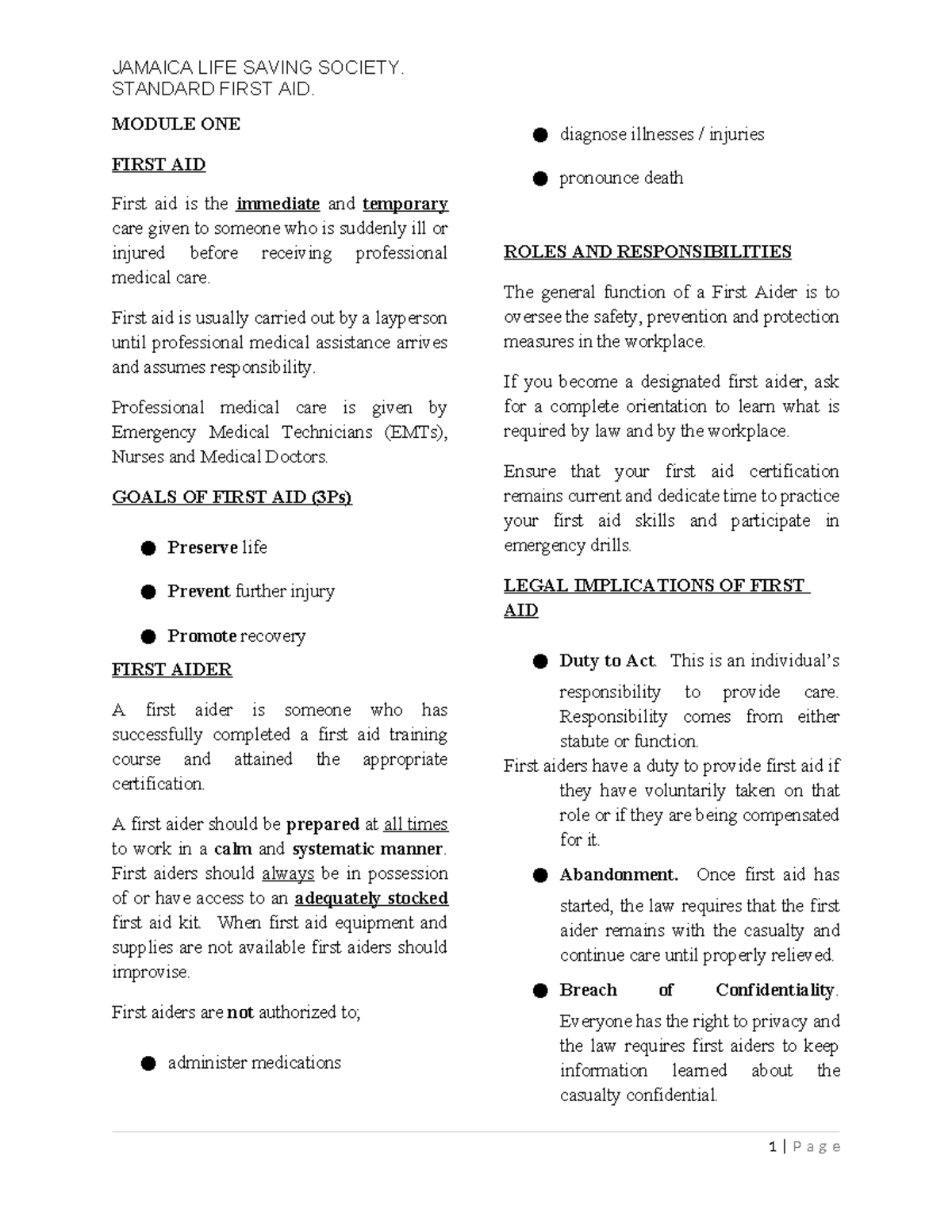 Module+ONE+ First+AID - STANDARD FIRST AID. MODULE ONE FIRST AID First ...