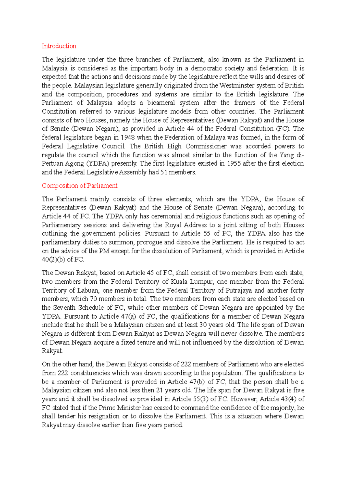 Chapter 7 - Legislature Or Parliament - Introduction The Legislature ...