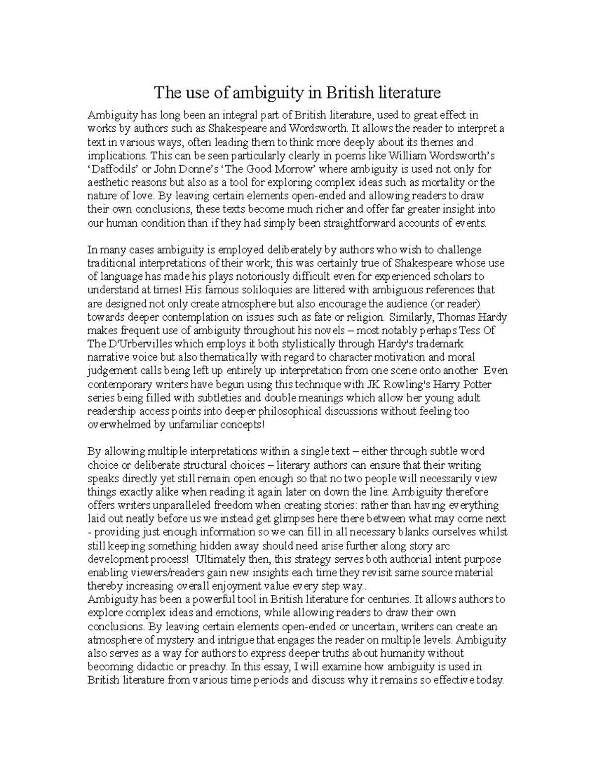 British Literature - It allows the reader to interpret a text in ...