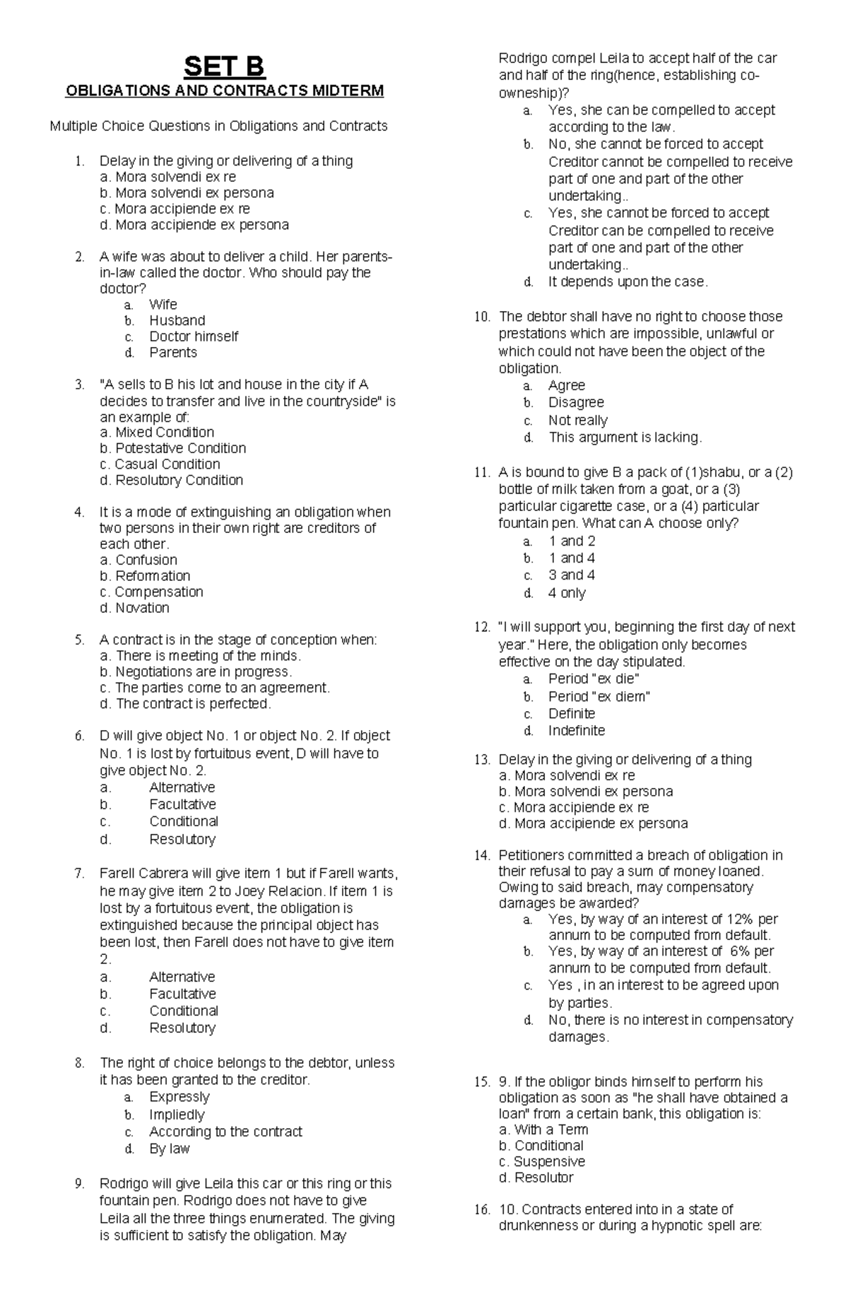 356730307 Midterm Oblicon Set B - SET B OBLIGATIONS AND CONTRACTS ...