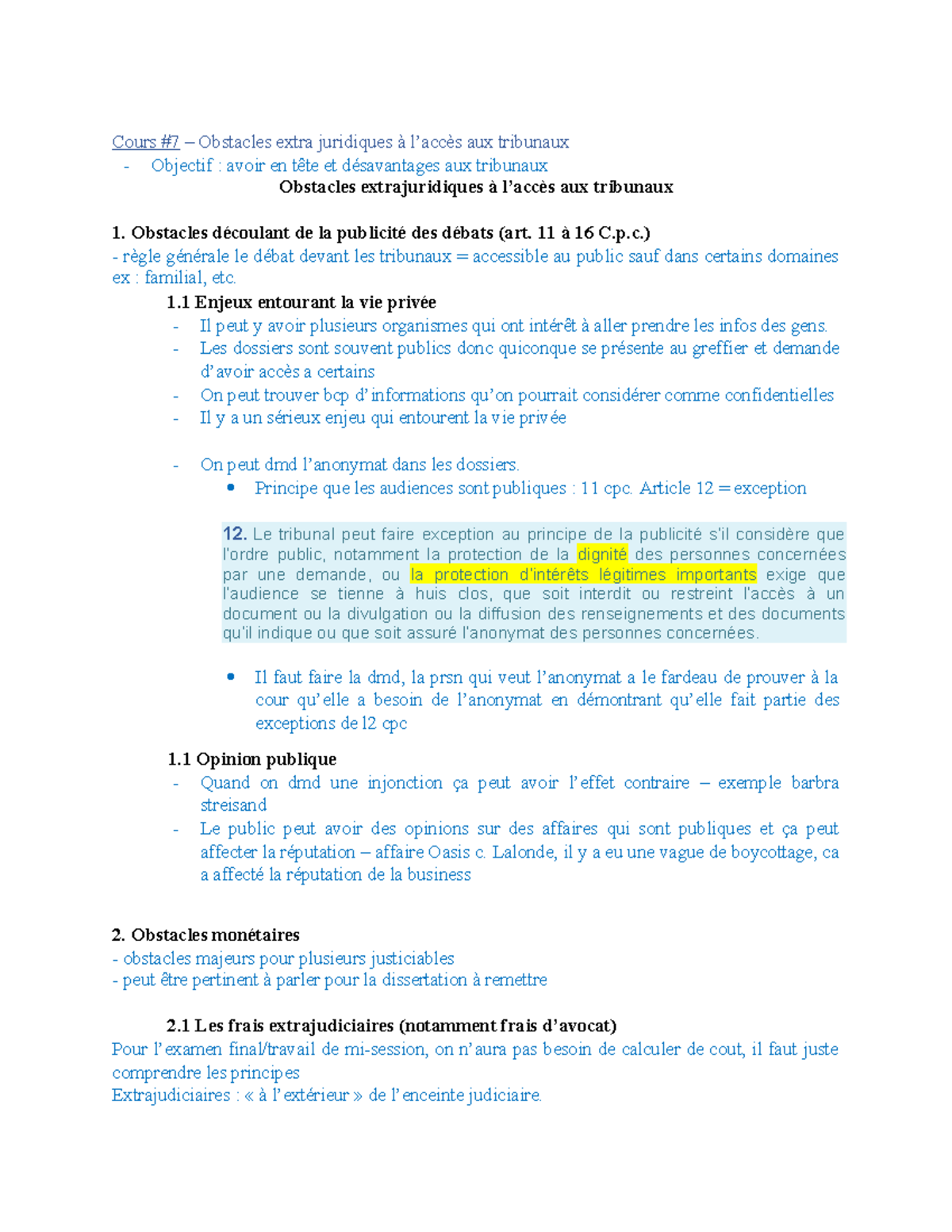 Cours 7 droit judiciaire - Cours #7 – Obstacles extra juridiques à l ...