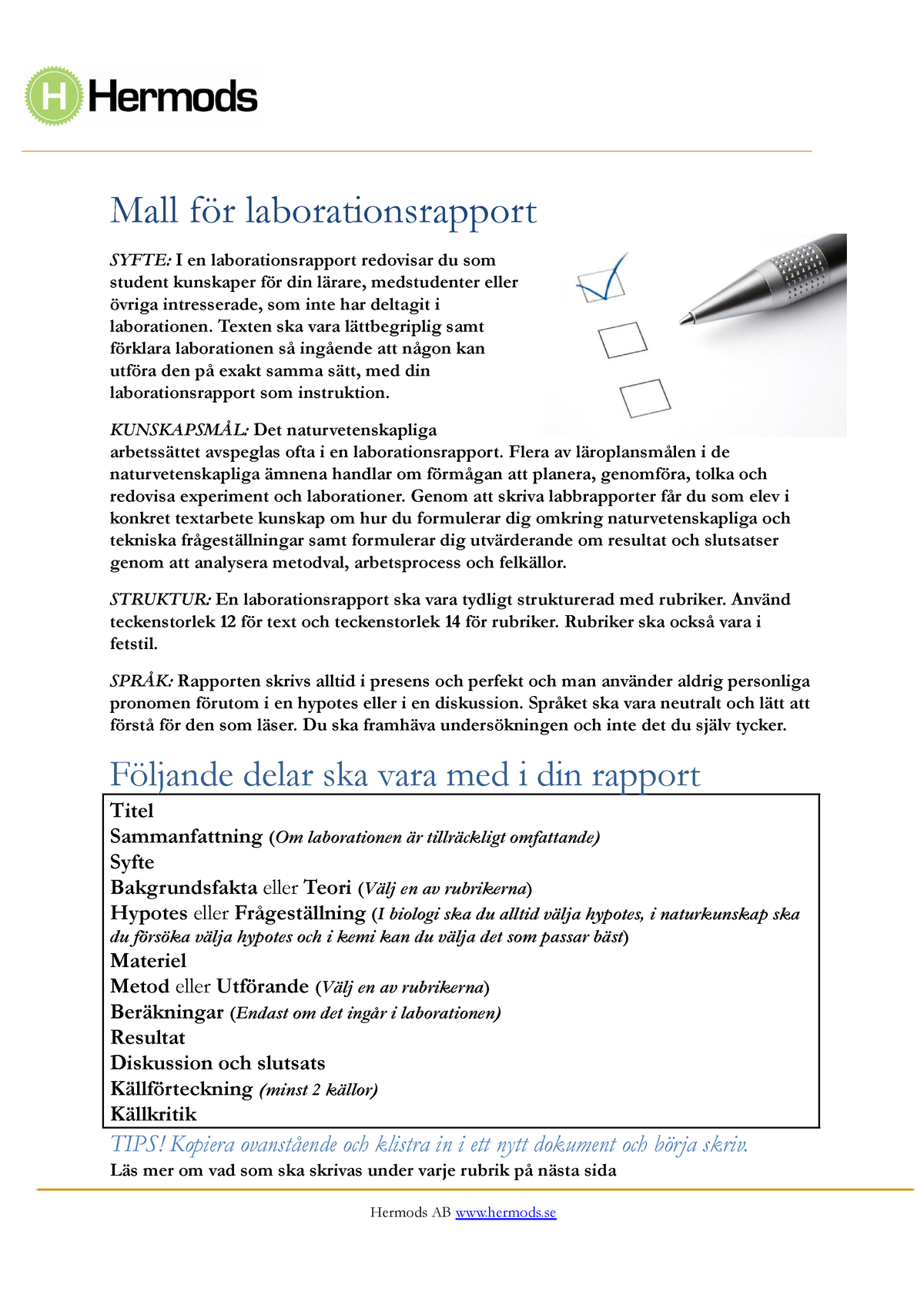 Rapportmall Med Exempel - Mall För Laborationsrapport SYFTE: I En ...