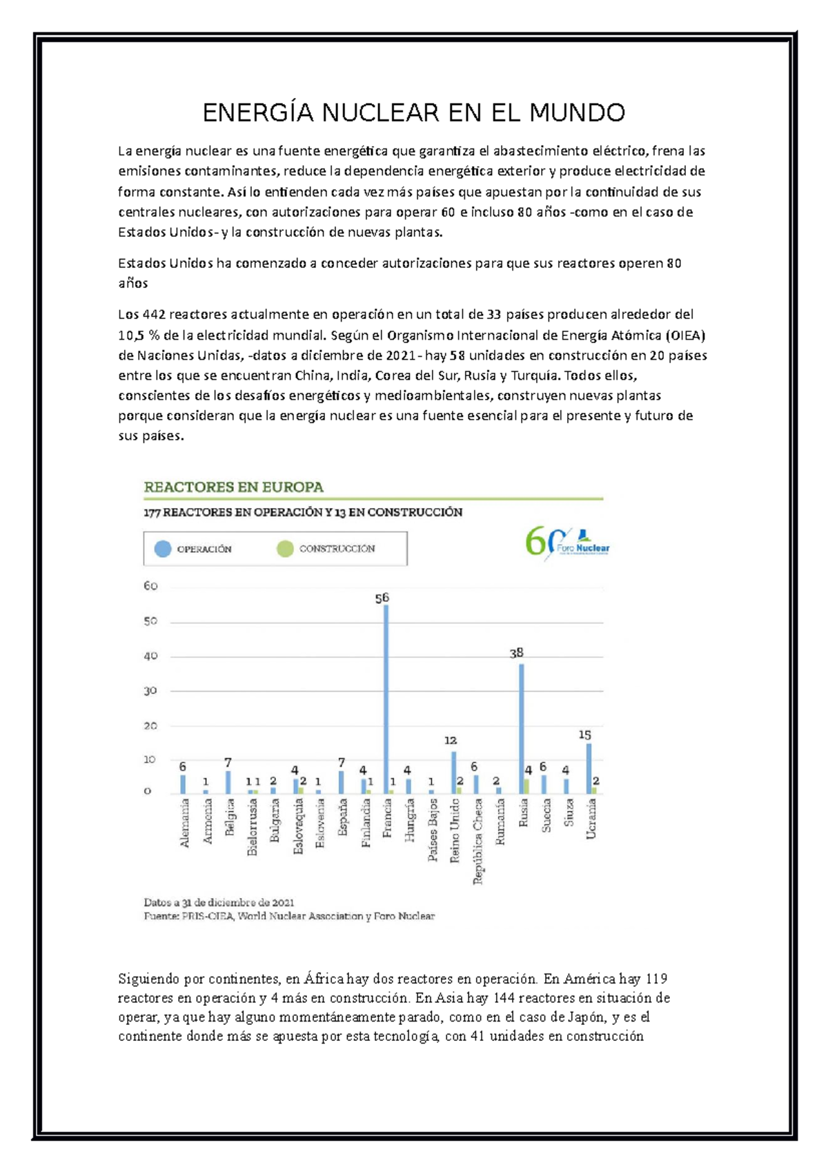 Energía Nuclear EN EL Mundo - ENERGÍA NUCLEAR EN EL MUNDO La energía ...