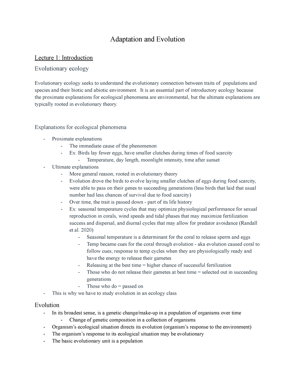 Ecolgen Module 2 - read - Adaptation and Evolution Lecture 1 ...