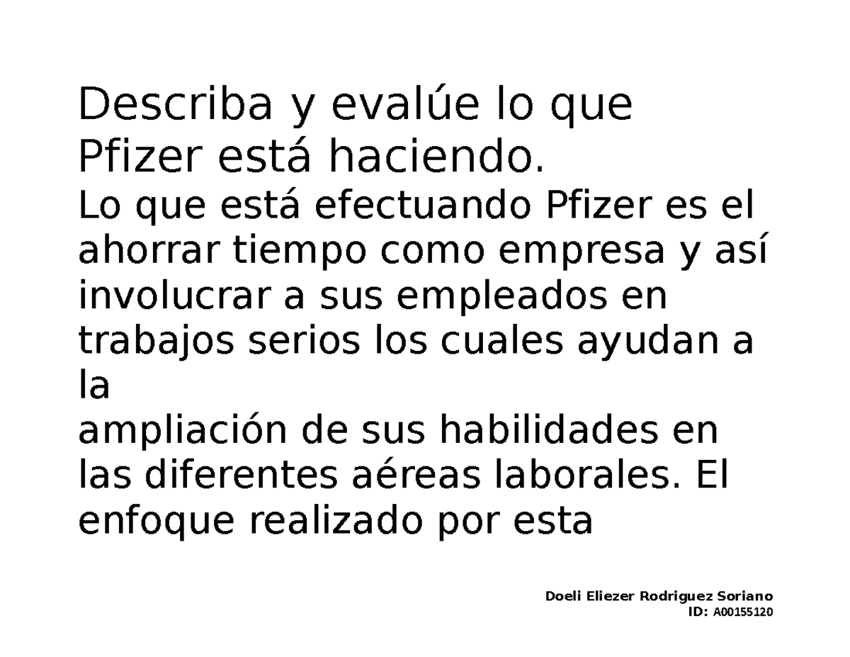 Describa Y Evalúe Lo Que Pfizer Está Haciendo