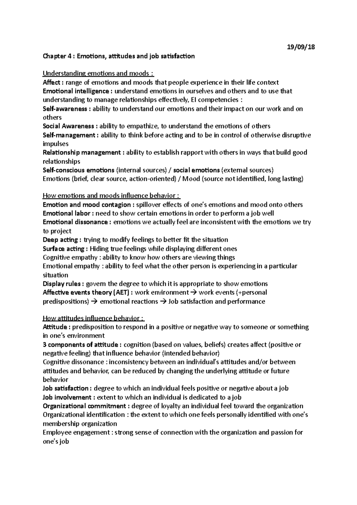 Chapter 4 - Emotions, attitudes and job satisfaction - 19/09/ Chapter 4 ...