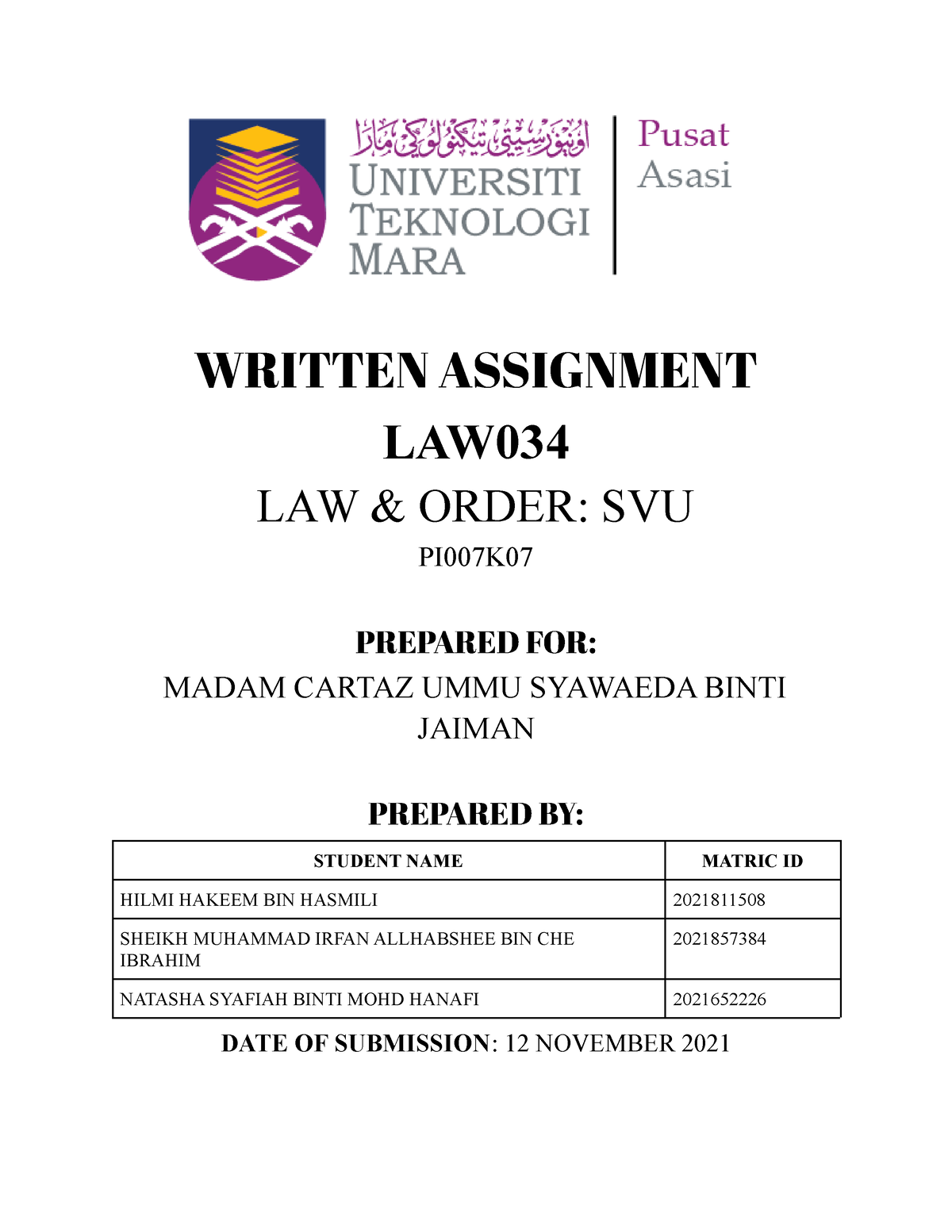 written assignment law034