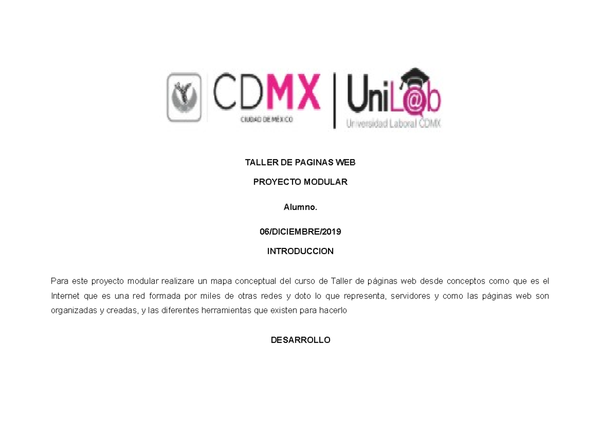 Modular Taller Paginas Web Taller De Paginas Web Proyecto Modular Alumno Diciembre Studocu