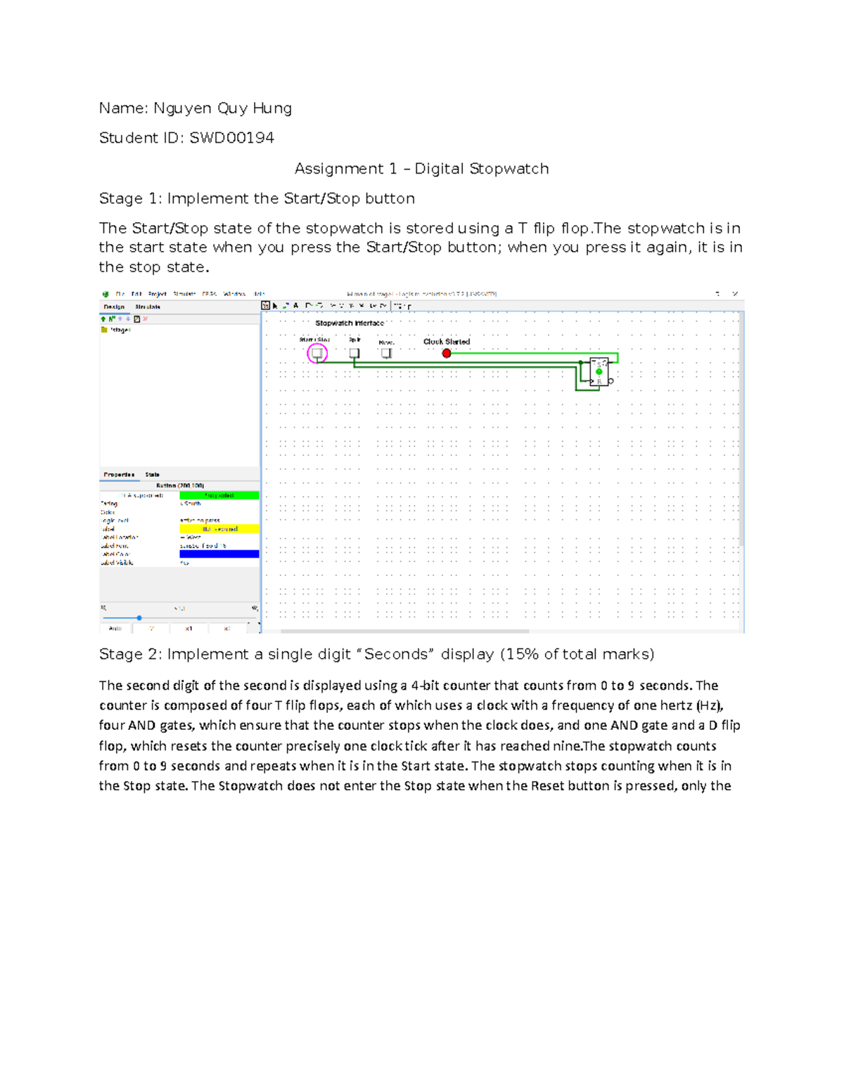 Assignment 1 Digital Stop Watch Name Nguyen Quy Hung Student ID