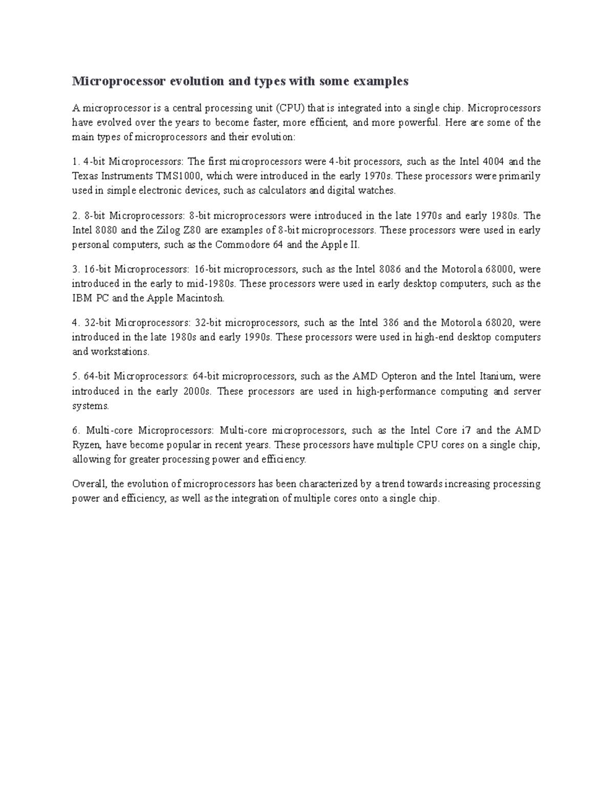Notes introduction about microprecessor - Microprocessor evolution and ...