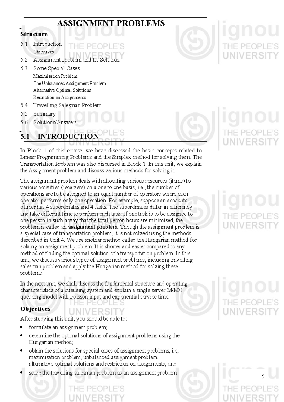 Unit-5 - AAAA - ASSIGNMENT PROBLEMS Structure 5 Introduction Objectives ...