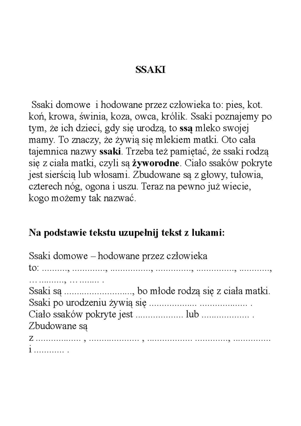 Ssaki i ptaki - SSAKI Ssaki domowe i hodowane przez człowieka to: pies