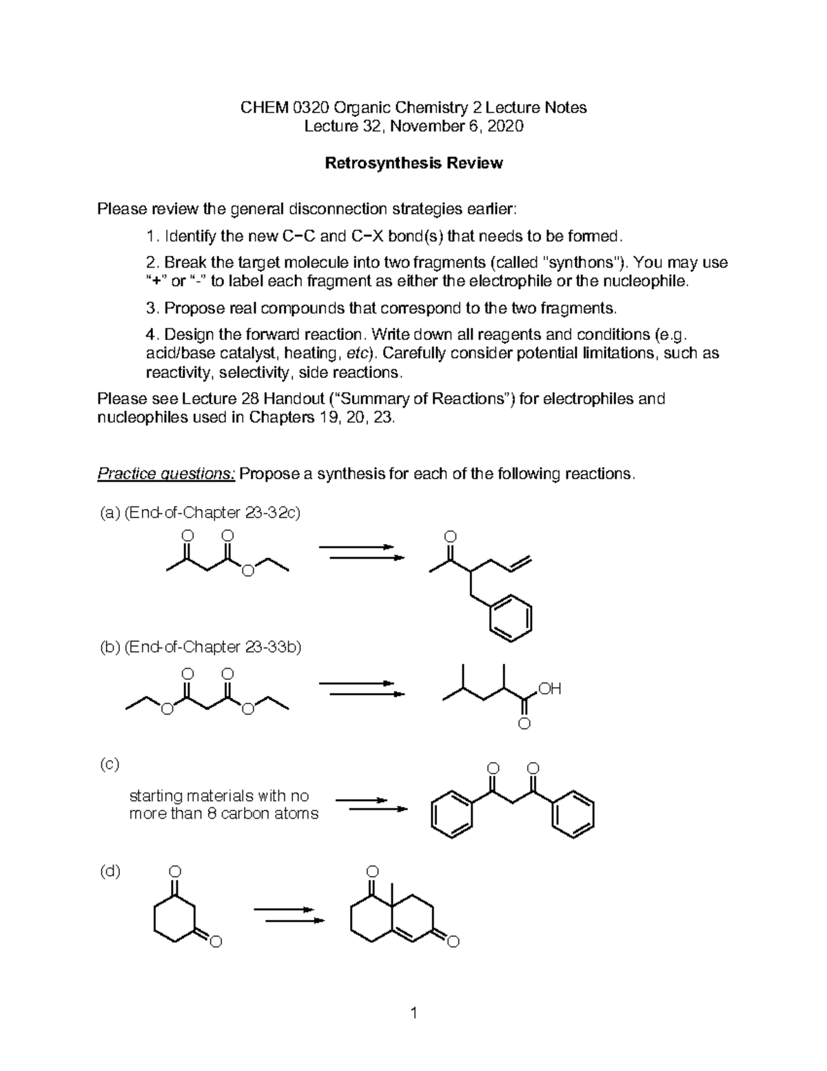Lec32-notes-Nov6 - CHEM 0320 Organic Chemistry 2 Lecture Notes Lecture ...