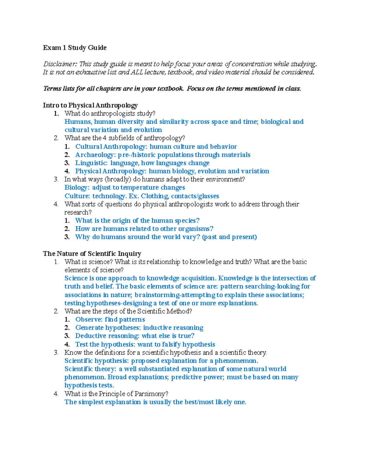 ANT 251 Exam 1 Study Guide - Exam 1 Study Guide Disclaimer: This study ...