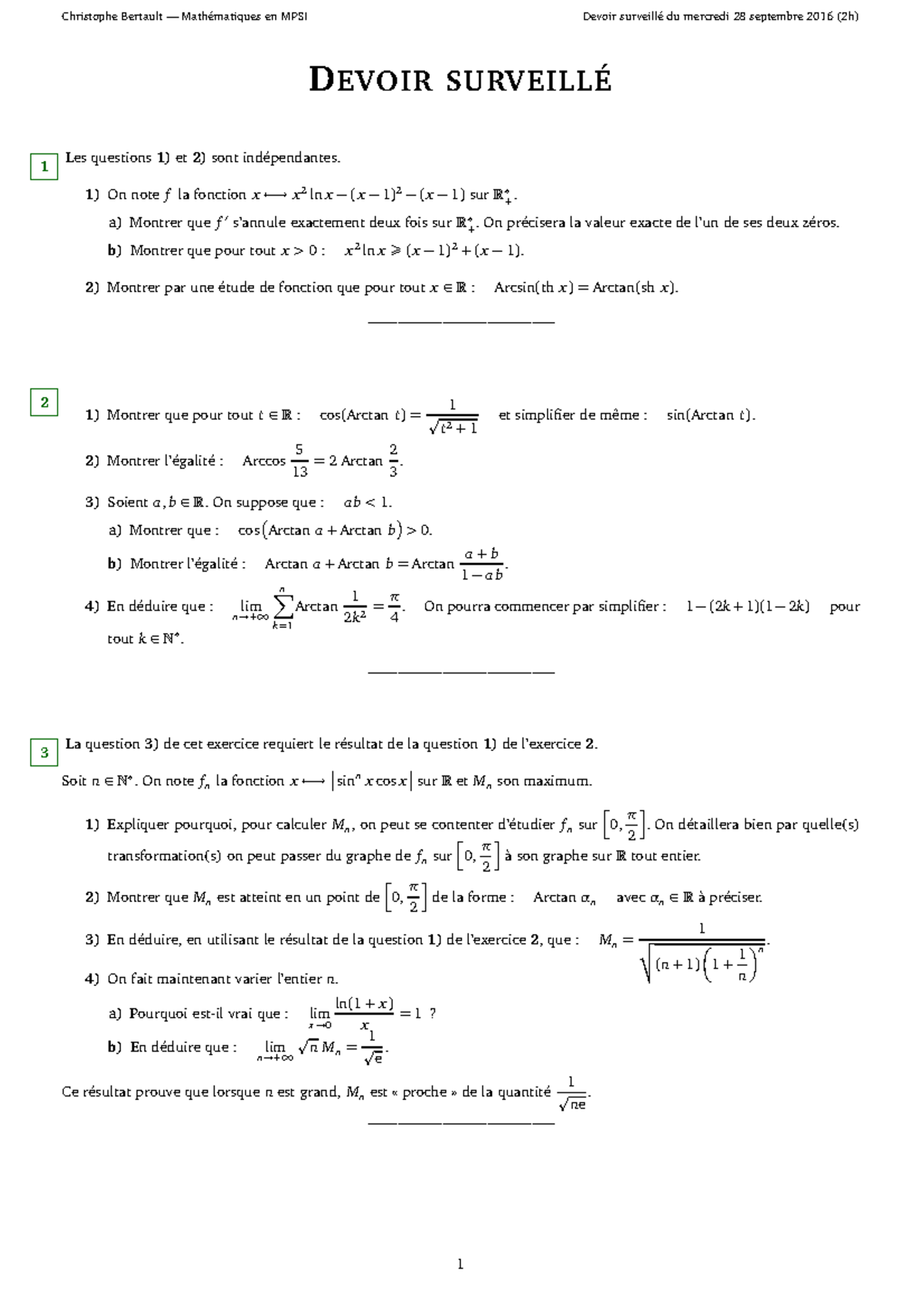 Devoir Surveille - Fonctions Usuelles - Christophe Bertault ...