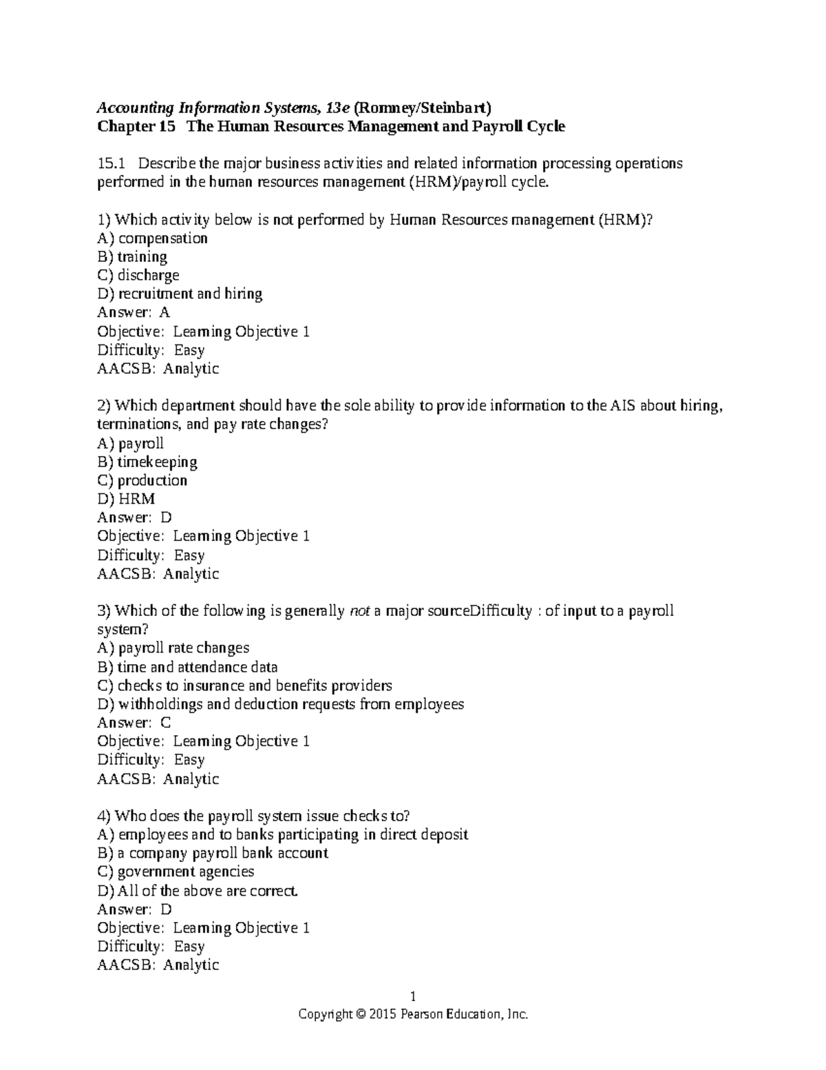 AIS - The Human Resources Management and Payroll Cycle Test Bank ...