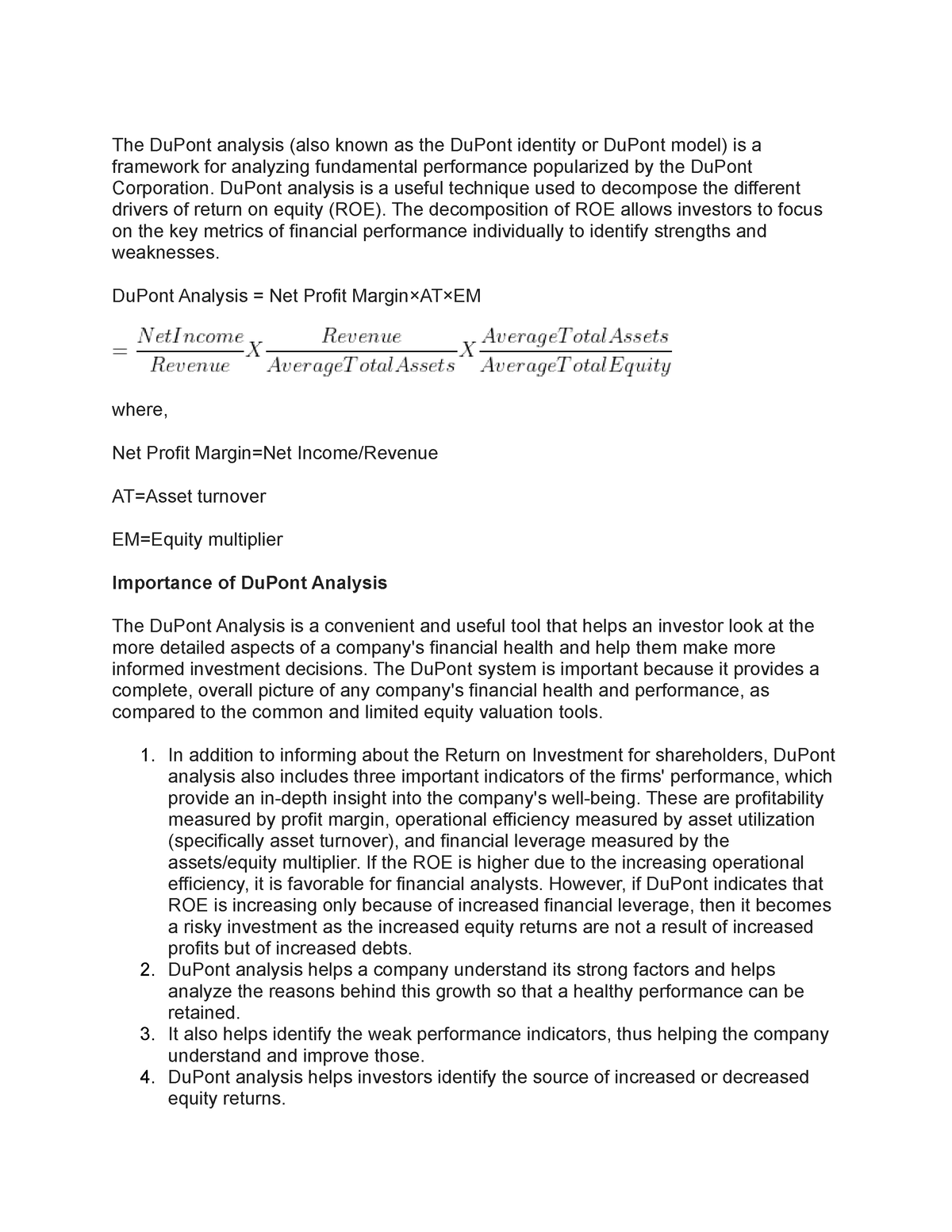 Du Pont - notes - The DuPont analysis (also known as the DuPont ...