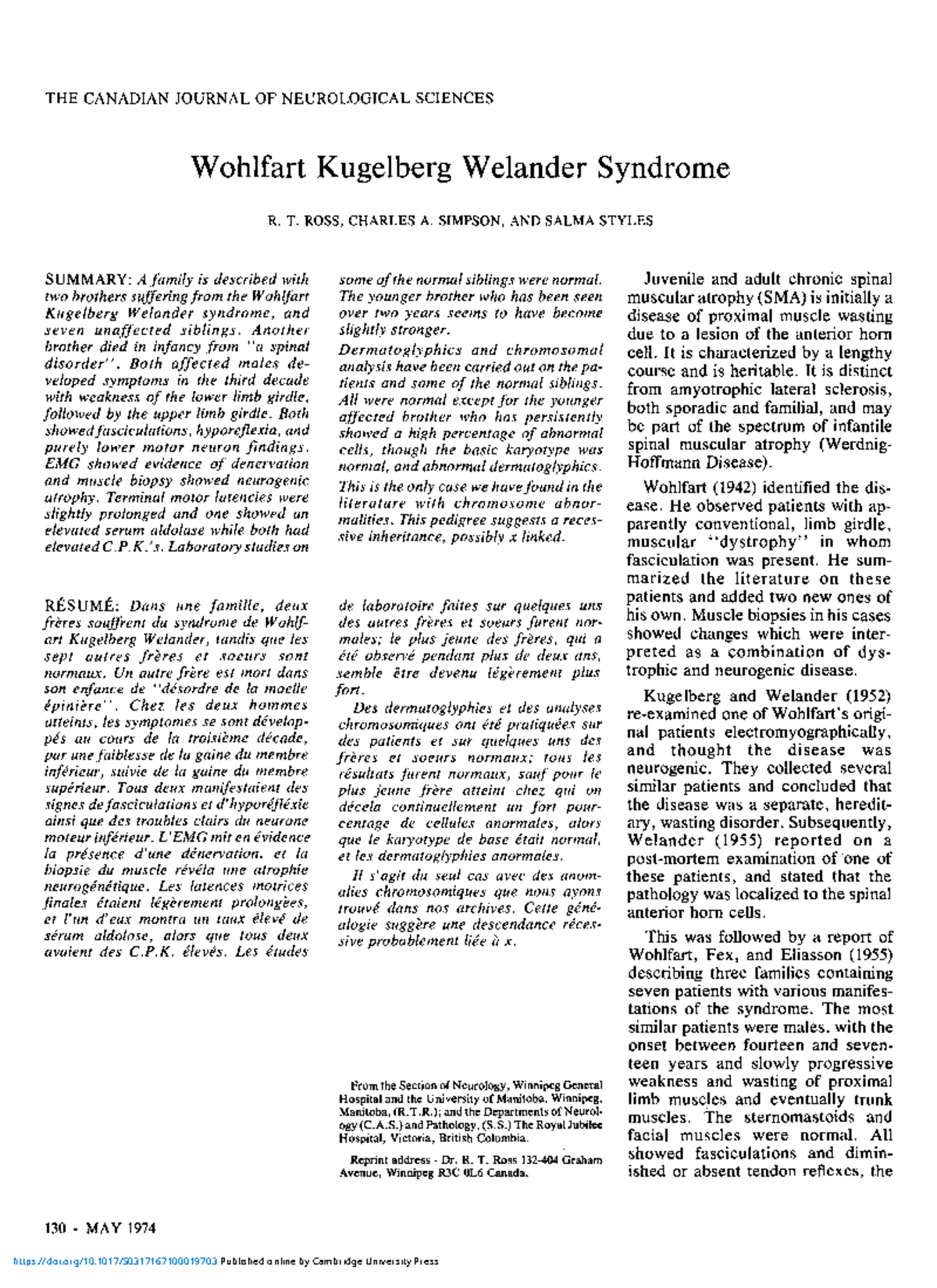 Wohlfart kugelberg welander syndrome - ####### THE CANADIAN JOURNAL OF ...