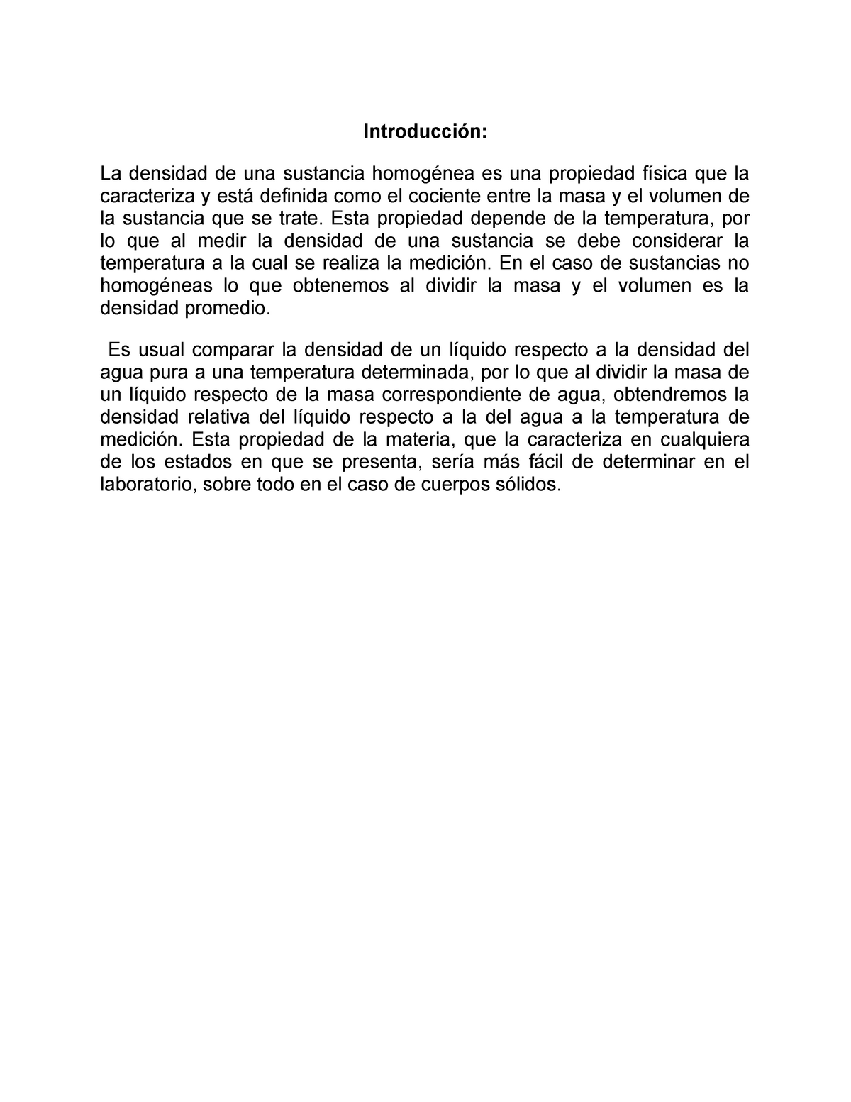 Laboratorio 1 Determinación De Densidad En Sólidos Y Líquidos Introducción La Densidad De 1824