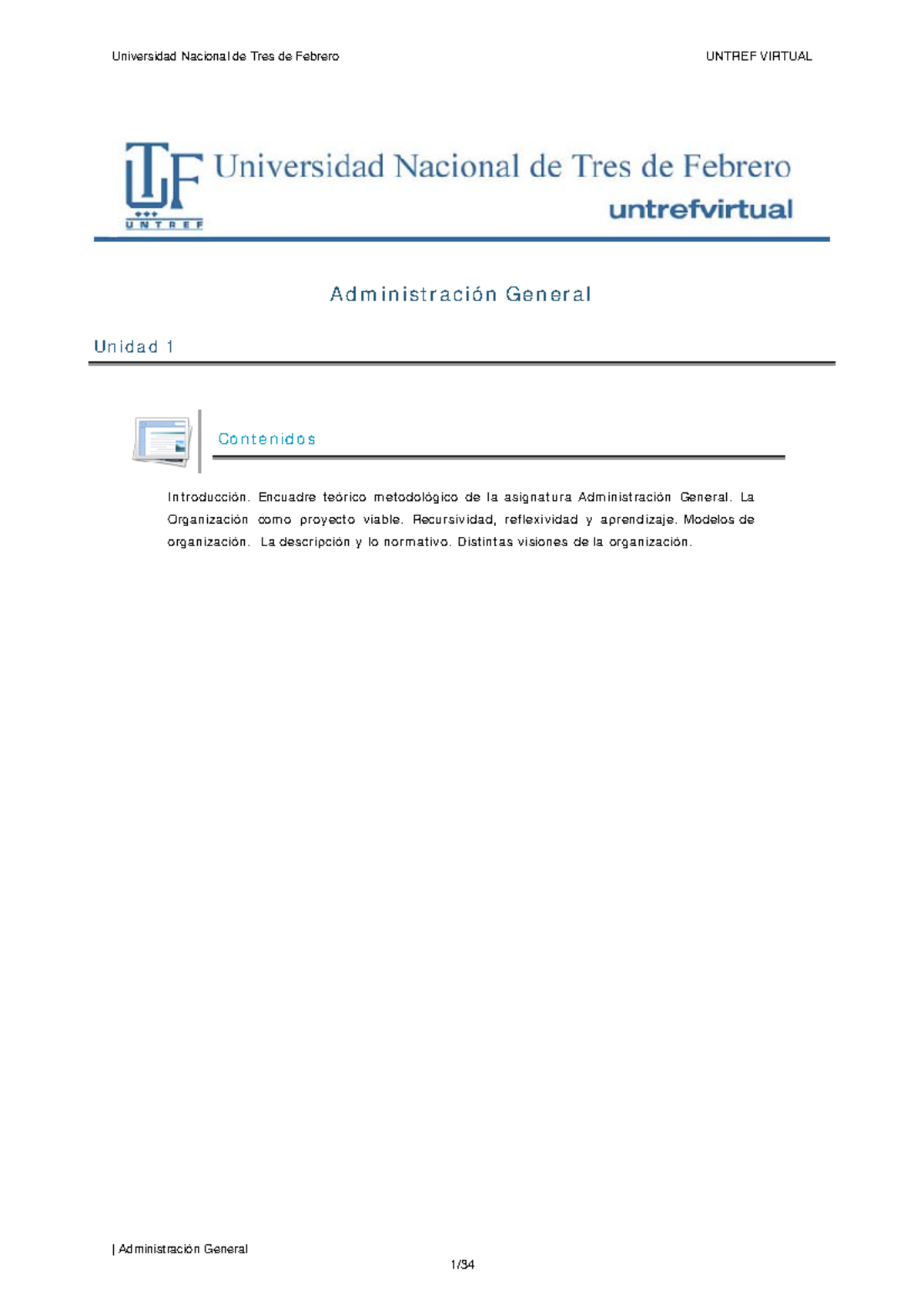 Administración General - Universidad Nacional de Tres de Febrero UNTREF ...