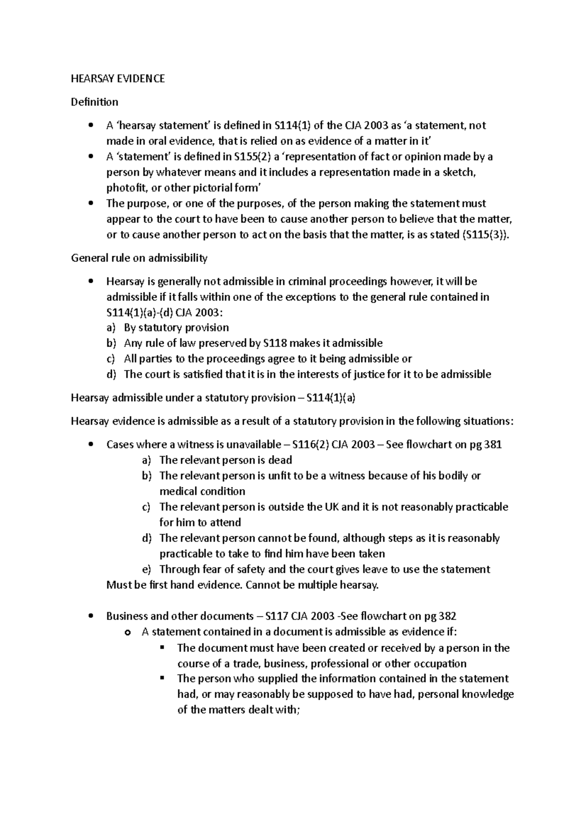 Hearsay Evidence law notes HEARSAY EVIDENCE Definition A ‘hearsay