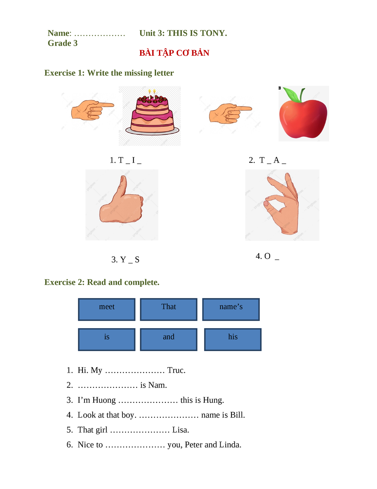 Ngữ Pháp Tiếng Anh Lớp 3 UNIT 3 - Name: .................. Grade 3 Unit ...