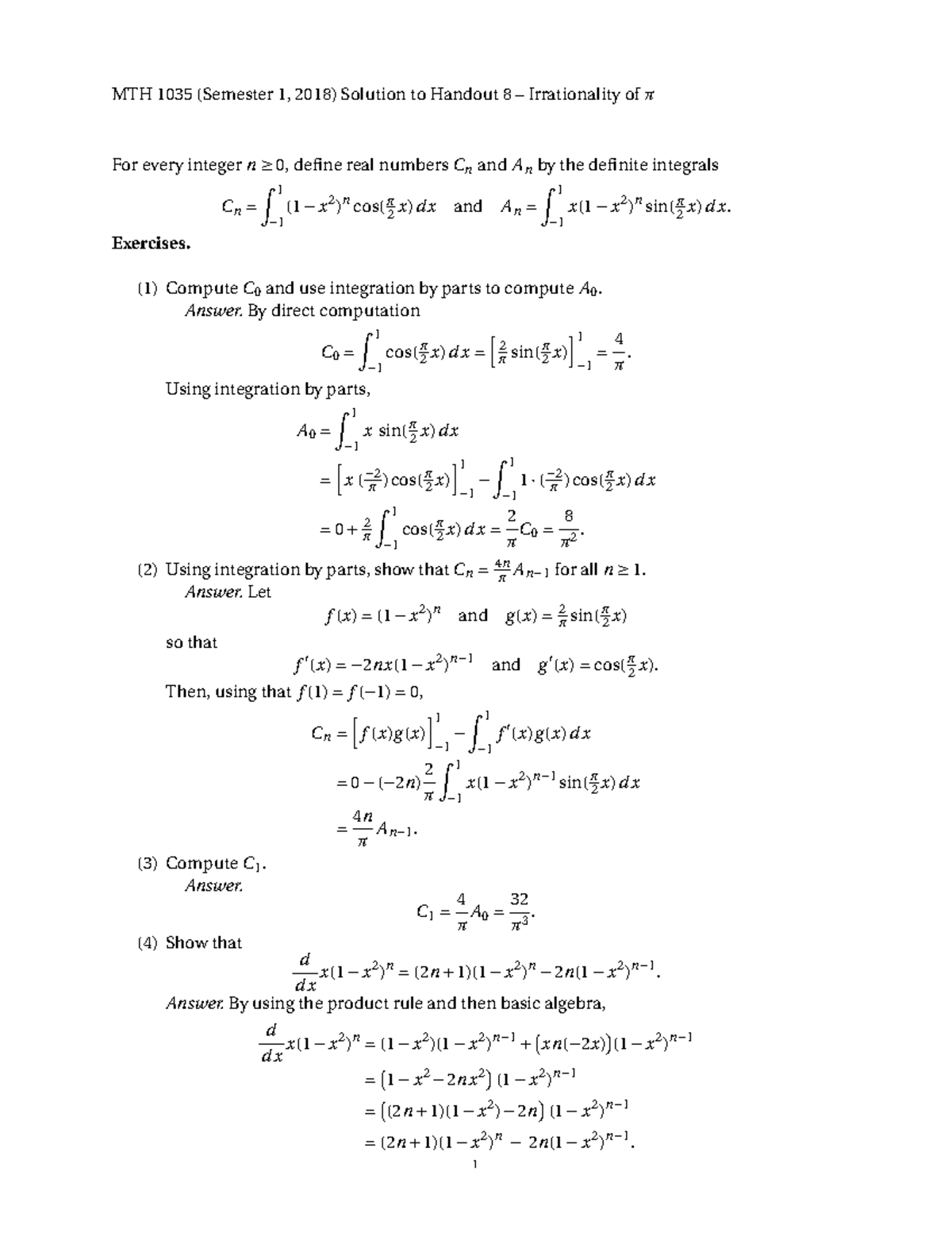 Irrationality Of Pi Solutions Studocu