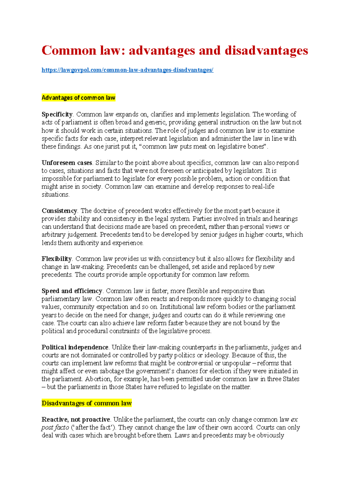 Common law Advantages and Disadvantages - Common law: advantages and ...